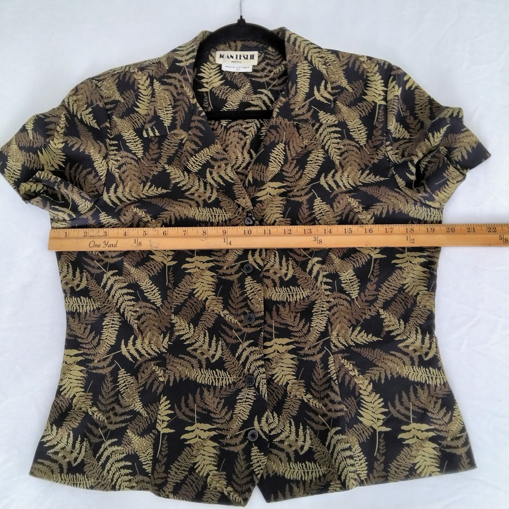 Vtg 80s Joan Leslie Women's 10P‎ Leaf Print Short Sleeve Button Down Fitted - Picture 6 of 6